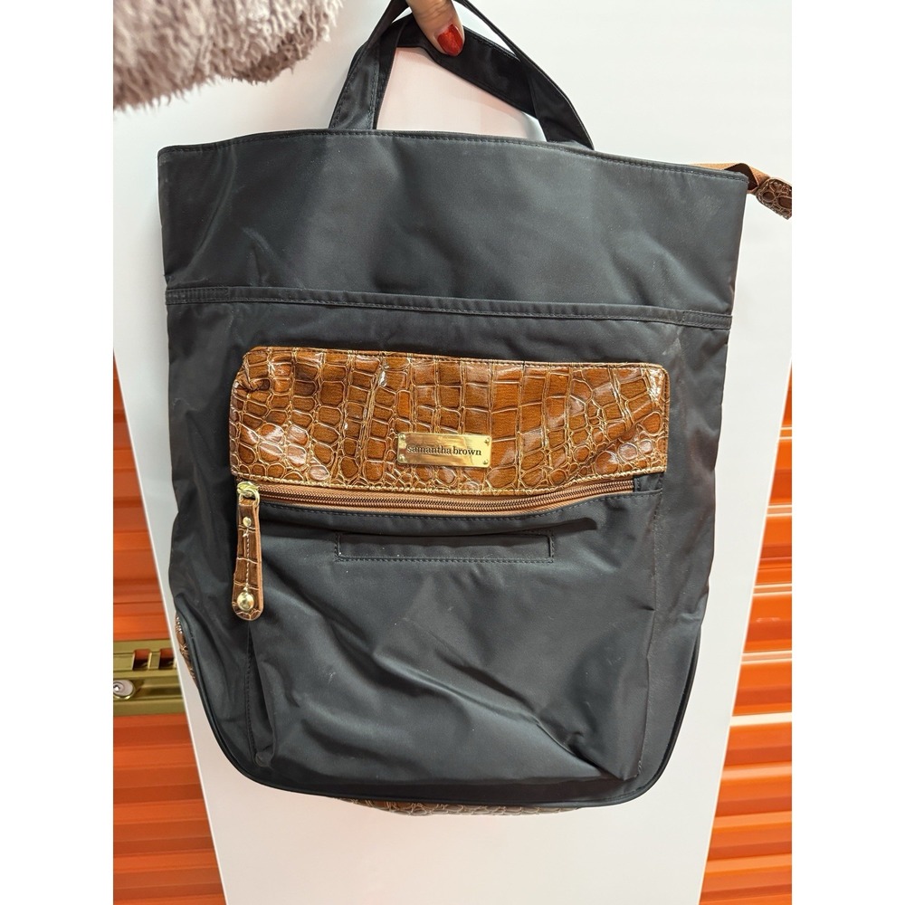 Samantha Brown Convertible Backpack BLACK Nylon Croco Embossed Laptop‎ Bag